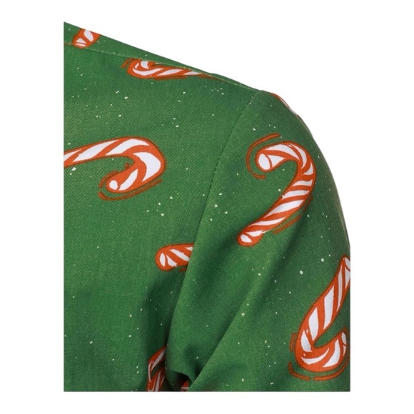 Festive Green Candy Cane Casual Button Down Shirt - Picture 4 of 6
